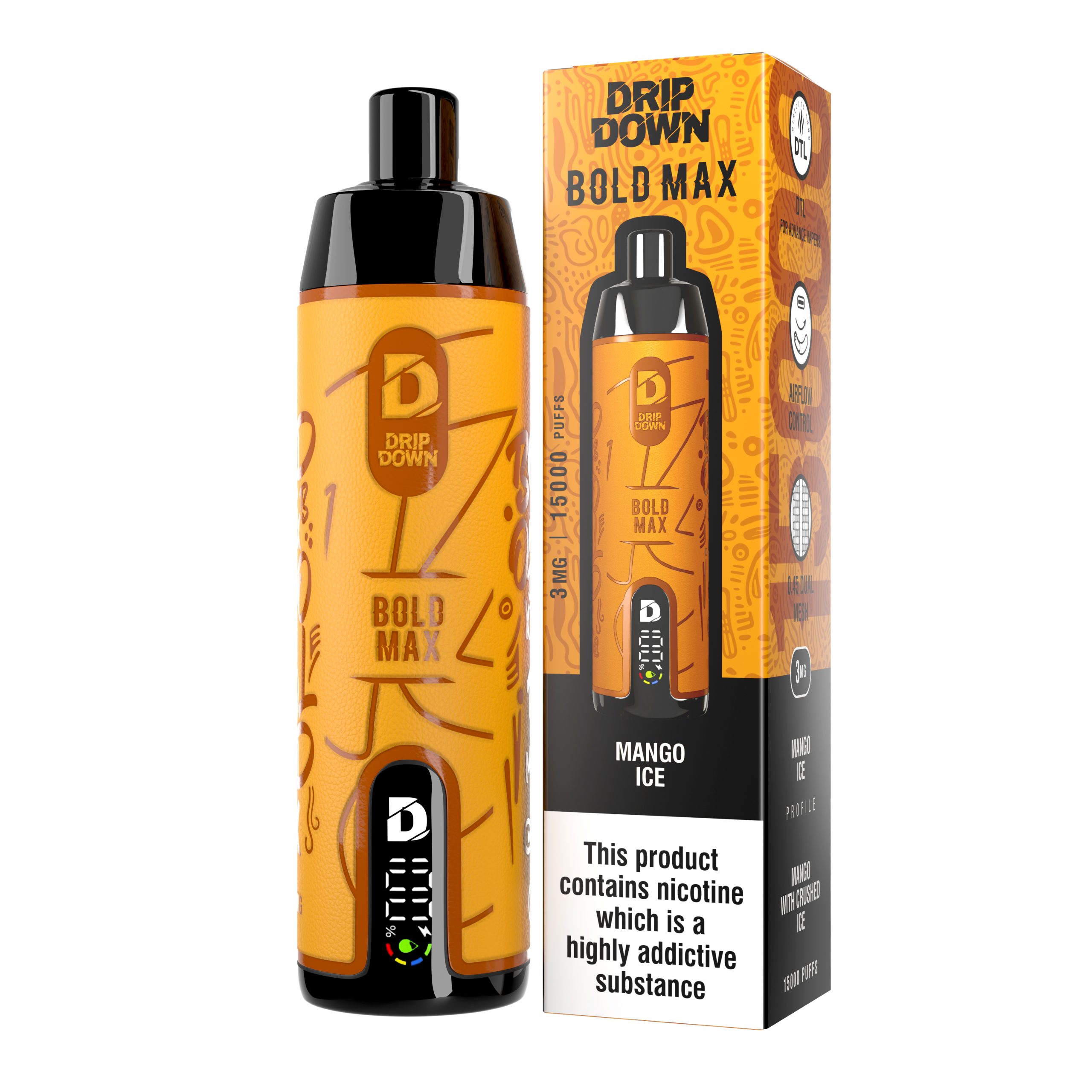 MANGO ICE DRIP DOWN BOLD MAX DISPOSABLE 15000 PUFFS
