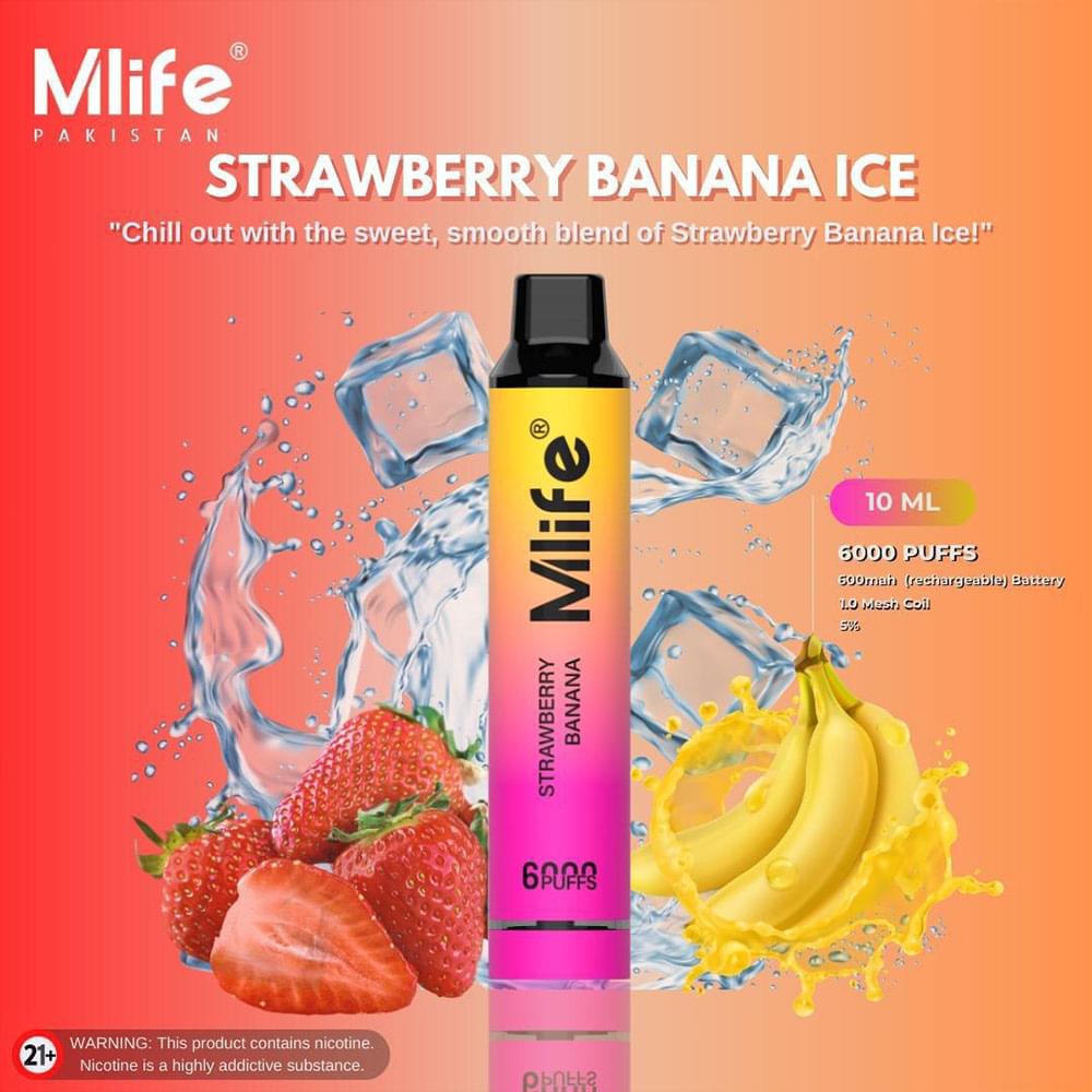 Mlife Disposable Vape – Strawberry Banana Ice 50mg